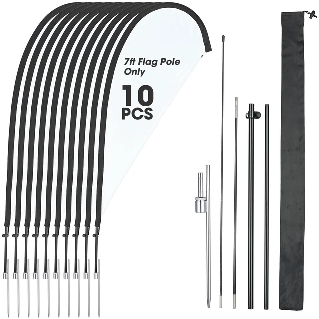 Main image of InstaHibit 10 Pack 7ft Teardrop Feather Flag Pole Kit with 20inch Ground Spike