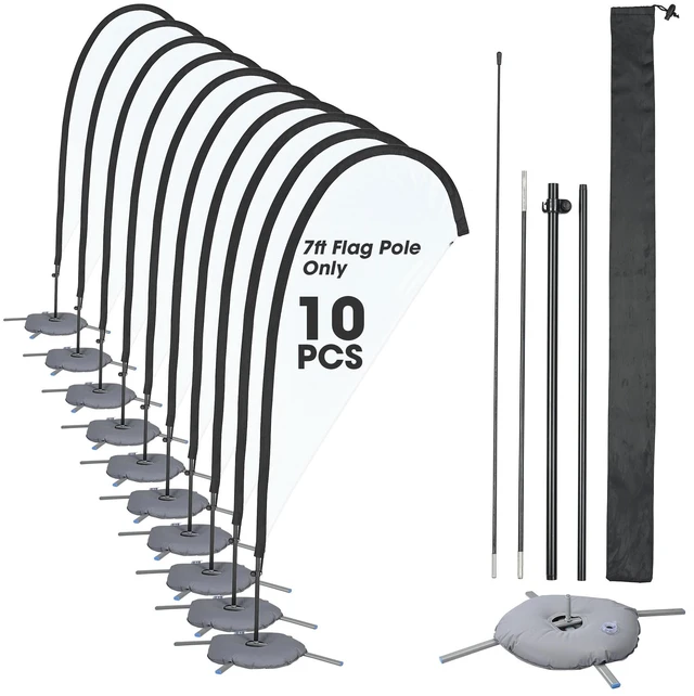 Main image of InstaHibit 10 Pack 7ft Teardrop Feather Flag Pole Kit w/ Cross Base & Water Bag