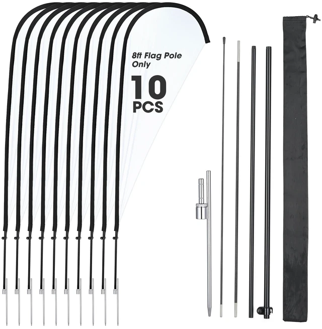 Main image of InstaHibit 10 Pack 8ft Teardrop Feather Flag Pole Kit with 20inch Ground Spike