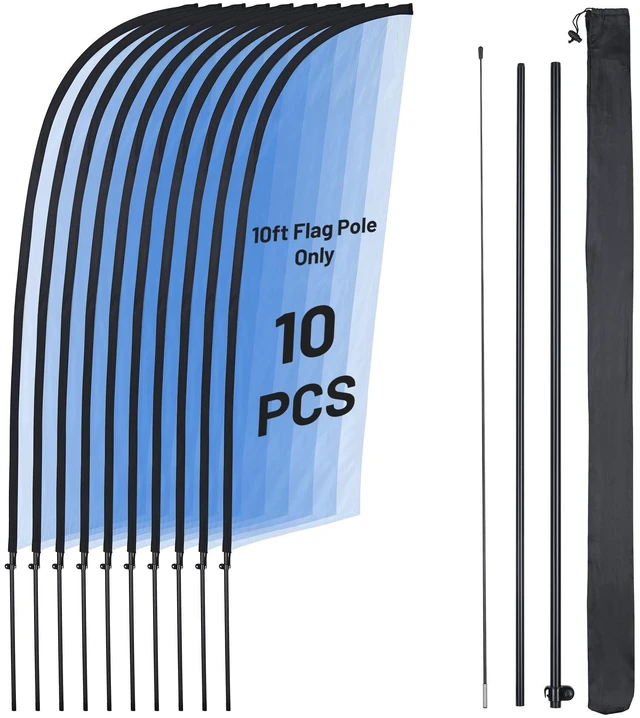 Main image of InstaHibit 10 Pack 10ft Feather Flag Pole Kit for Business Advertising Flags