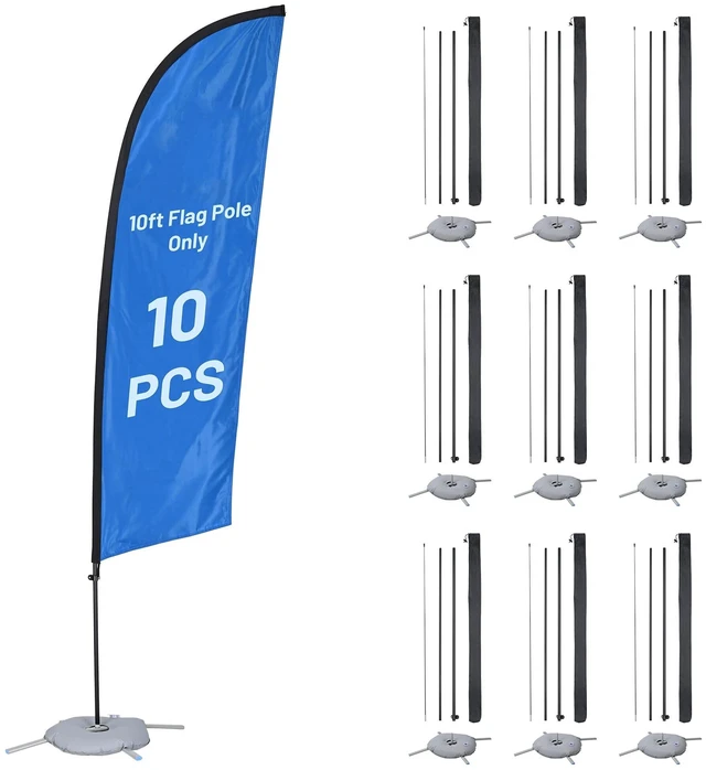 Main image of InstaHibit 10 Pack 10ft Feather Flag Pole Kit with Cross Base Stand & Weight Bag