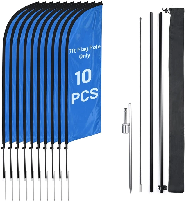 Main image of InstaHibit 10 Pack 7ft Feather Flag Pole Kit with 20inch Ground Spike Flag Base