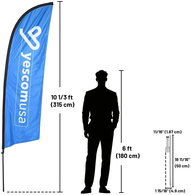 Alt view image 2 of 7 - InstaHibit 10 Pack 10ft Feather Flag Pole Kit with 20" Ground Spike Flag Base