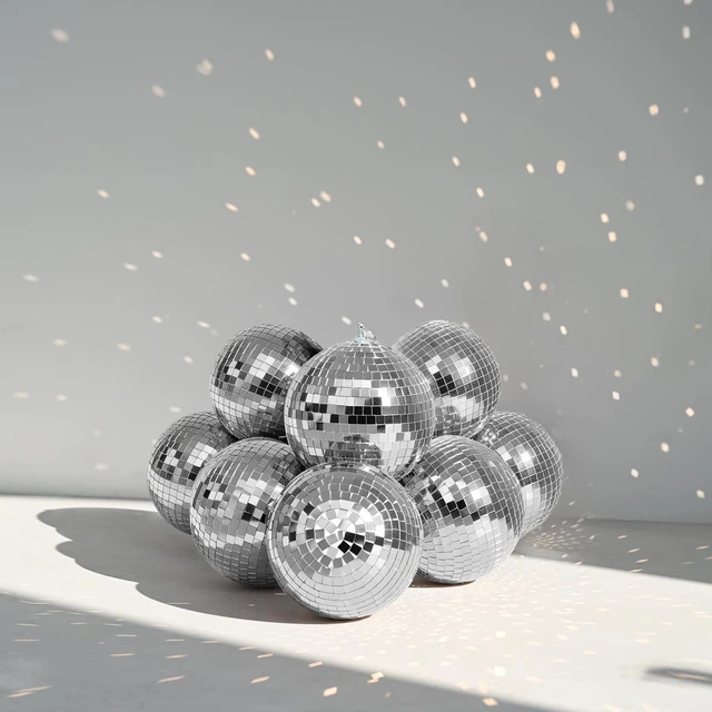 Main image of Yescom 8 Pcs 7 Inch Silver Disco Ball Hanging Mirror Balls Party Decoration