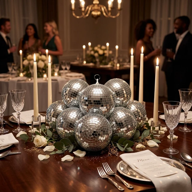 Alt view image 7 of 7 - Yescom 8 Pcs 7 Inch Silver Disco Ball Hanging Mirror Balls Party Decoration