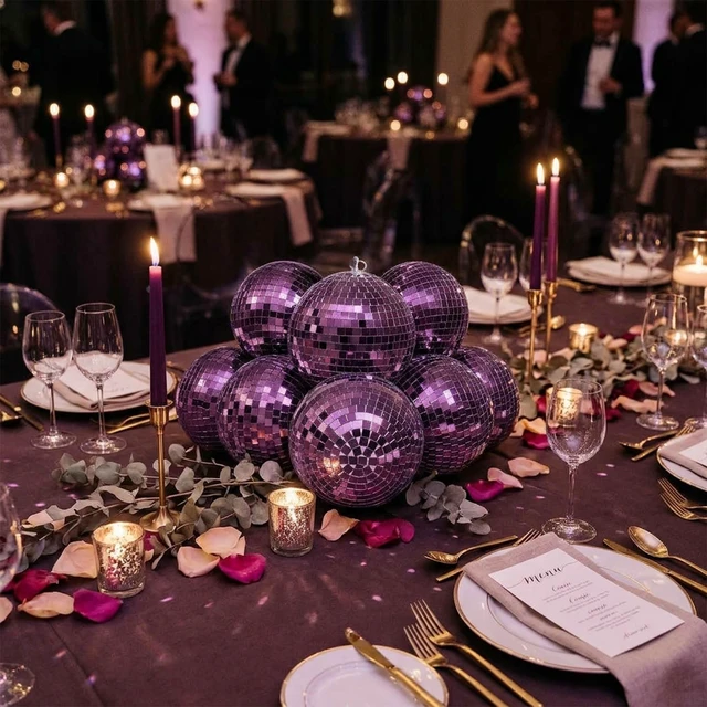 Alt view image 7 of 7 - Yescom 8 Pcs 7 Inch Purple Disco Ball Hanging Mirror Balls Bachelorette