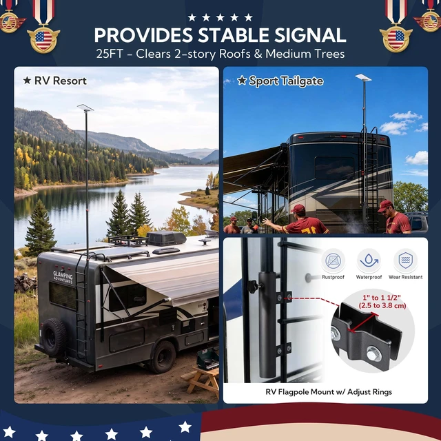 Alt view image 2 of 7 - Yescom EZ GO 25ft Starlink Mini Pole Mount Kit with Ladder Mount & Adapter | Starlink Telescopic Pole and Ground Mount Kit for Off-Grid Camping, Live Broadcast, Includes Portable Flagpole Bag, Black