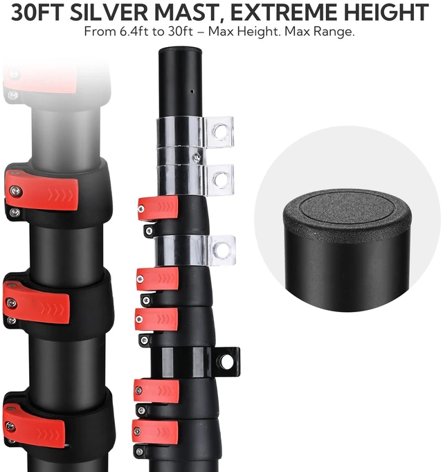 Alt view image 2 of 7 - Yescom EZ GO 30ft Telescoping Antenna Mast Pole for Starlink Gen 3/Mini/V5, Cell Booster, Wi-Fi Ham Radio, Aluminum TV Antenna Mount with Bag, 1.5" Top OD, Black