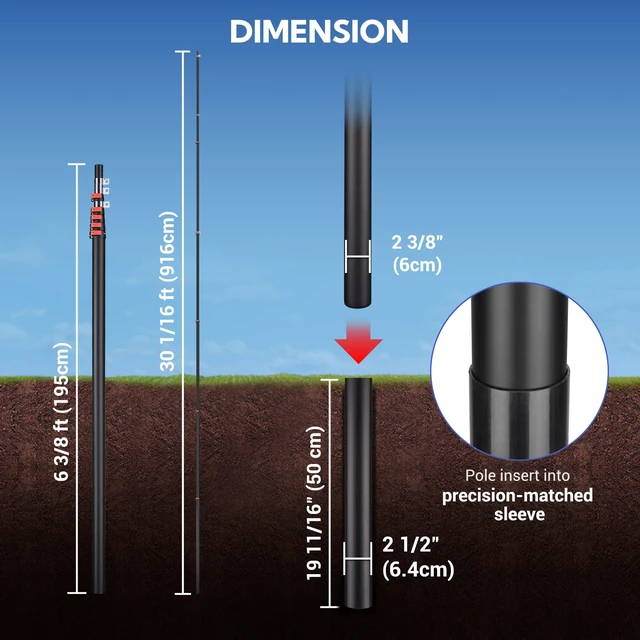 Alt view image 5 of 7 - Yescom EZ GO 30ft Telescoping Antenna Mast Pole for Starlink Gen 3/Mini/V5, Cell Booster, Wi-Fi Ham Radio, Aluminum TV Antenna Mount with Bag, 1.5" Top OD, Black