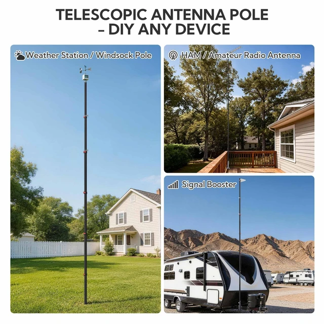 Alt view image 7 of 7 - Yescom EZ GO 30ft Telescoping Antenna Mast Pole for Starlink Gen 3/Mini/V5, Cell Booster, Wi-Fi Ham Radio, Aluminum TV Antenna Mount with Bag, 1.5" Top OD, Black