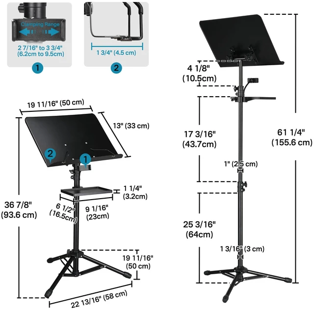 Alt view image 7 of 7 - Yescom 37"-61" Music Sheet Stand Tiltable Widened Stable Tripod Base Storage Tray Carrying Bag Music Studio Event