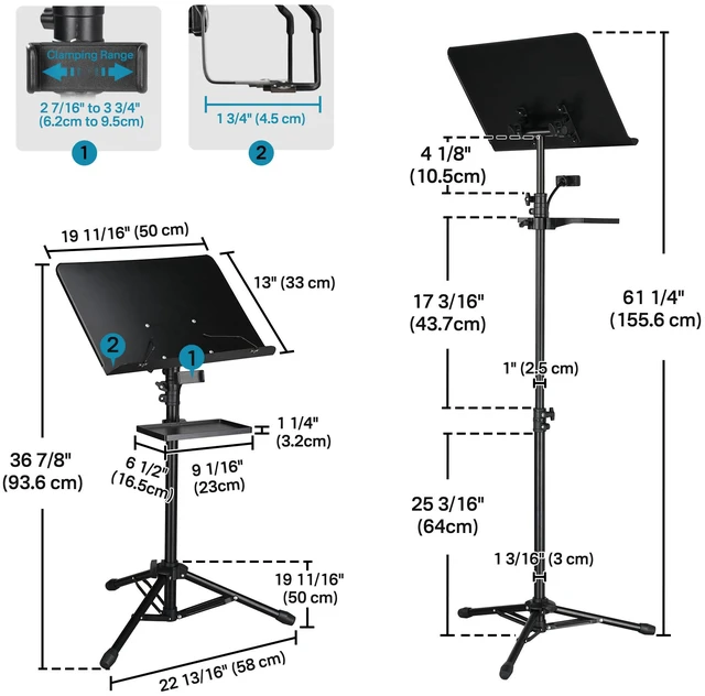Alt view image 6 of 7 - Yescom 2 Packs 37"-61" Music Sheet Stand Tiltable Widened Stable Tripod Base Storage Tray Carrying Bag Studio Concert