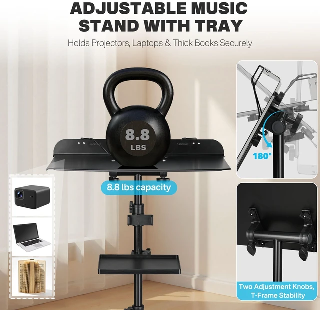 Alt view image 3 of 7 - Yescom 6 Packs Music Sheet Stand 37"-61" Tiltable Widened Stable Tripod Base Storage Tray Carrying Bag for Touring Band