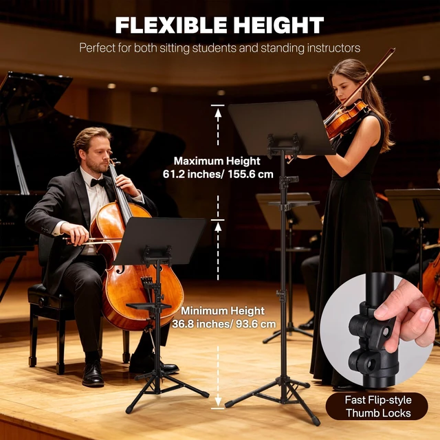 Alt view image 4 of 7 - Yescom 6 Packs Music Sheet Stand 37"-61" Tiltable Widened Stable Tripod Base Storage Tray Carrying Bag for Touring Band