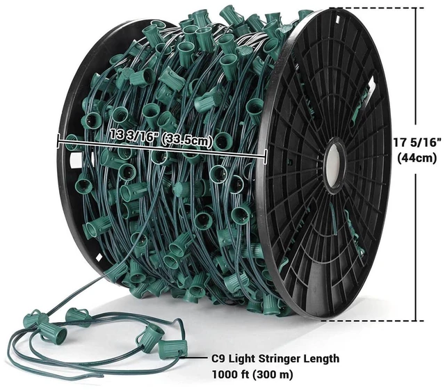 Alt view image 5 of 7 - Yescom 1000ft UL Listed Commercial C9 Christmas Light Spool Set 18AWG SPT-1W Green Wire with E17 Sockets