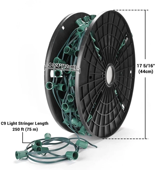 Alt view image 5 of 7 - Yescom 250ft UL Listed Commercial C9 Christmas Light Spool Set 18AWG SPT-1W Green Wire with E17 Sockets