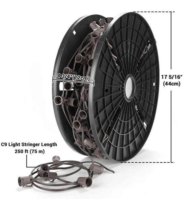 Alt view image 5 of 7 - Yescom 250ft UL Listed Commercial C9 Christmas Light Spool Set 18AWG SPT-1W Brown Wire with E17 Sockets