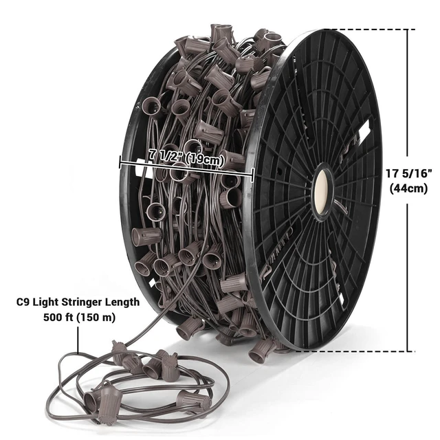 Alt view image 5 of 7 - Yescom 500ft UL Listed Commercial C9 Christmas Light Spool Set 18AWG SPT-1W Brown Wire with E17 Sockets
