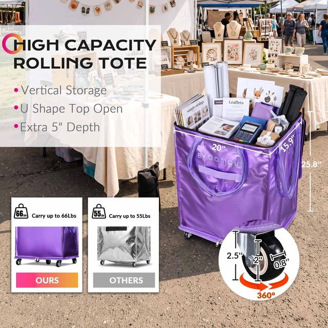 Alt view image 2 of 7 - Byootique 28'' Extra Large Vendor Rolling Bag 145L Reinforced Hard Bottom