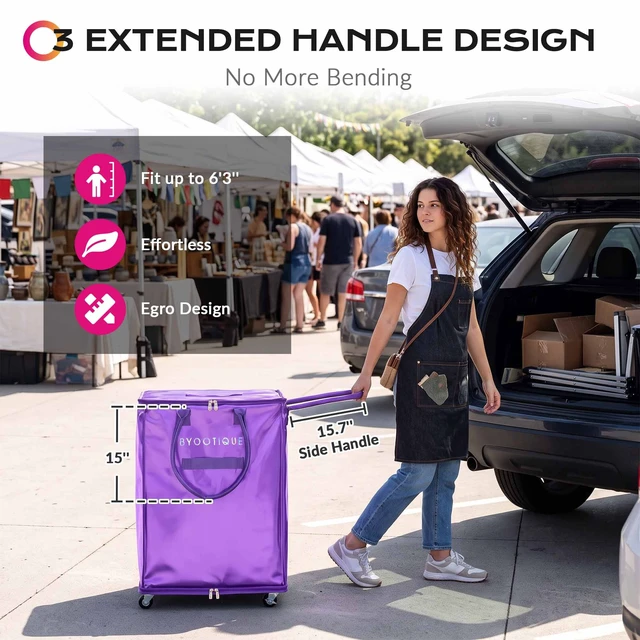 Alt view image 6 of 7 - Byootique 28'' Extra Large Vendor Rolling Bag 145L Reinforced Hard Bottom