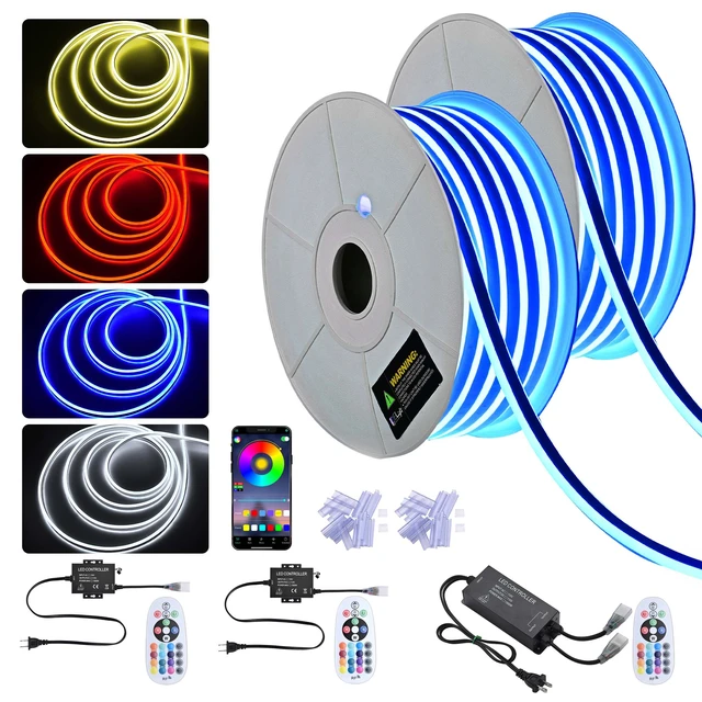 Alt view image 3 of 7 - Yescom BiLume RGBW Warm White 150ft x2 Dual Control IP65 Outdoor LED Neon Rope Light Set 110-120V AC plug-and-play