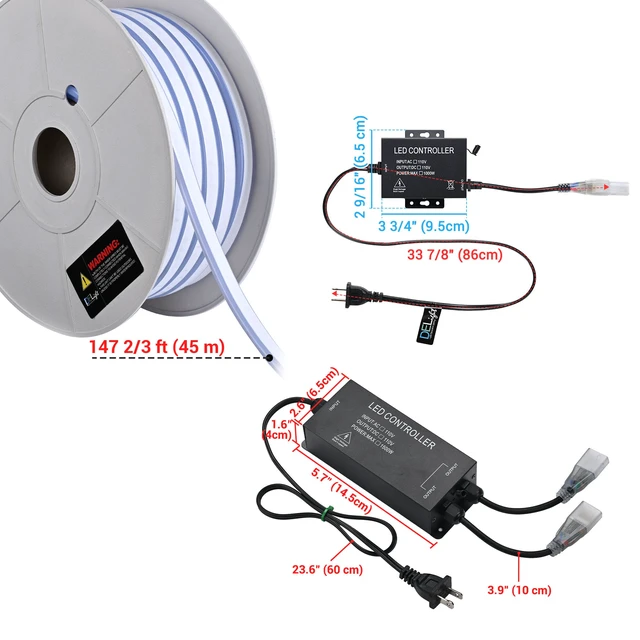 Alt view image 6 of 7 - Yescom BiLume RGBW Warm White 150ft x2 Dual Control IP65 Outdoor LED Neon Rope Light Set 110-120V AC plug-and-play