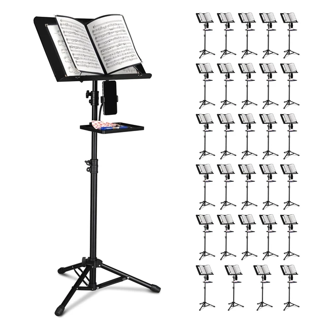 Main image of Yescom 30 Pack Sheet Music Stand with 8.5" x 11" Music Folder & Storage Tray Height-Adjustment from 36 7/8" to 61 1/4" for Choral, Band, Orchestra