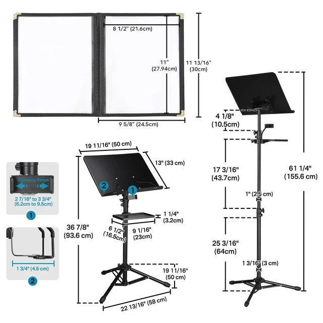 Alt view image 7 of 7 - Yescom 30 Pack Sheet Music Stand with 8.5" x 11" Music Folder & Storage Tray Height-Adjustment from 36 7/8" to 61 1/4" for Choral, Band, Orchestra