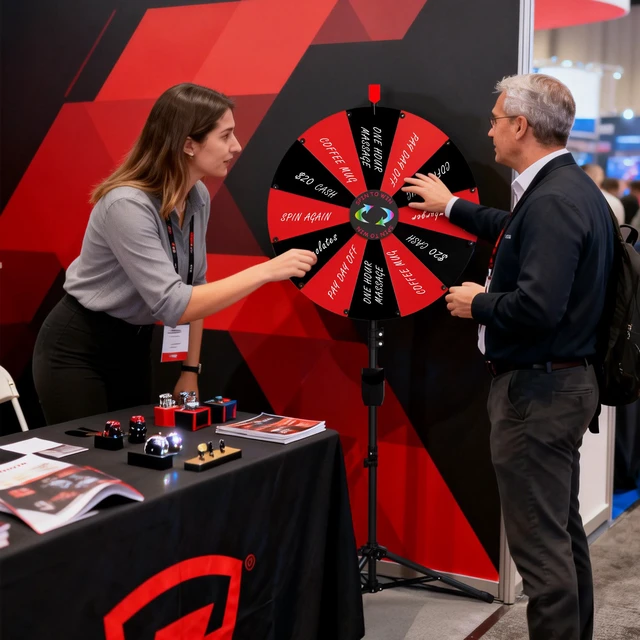 Alt view image 5 of 7 - WinSpin 24" Pop Up Displays Spinning Prize Wheel Black & Red Adjustable Height DIY Modular Spin Doodle Game for Events