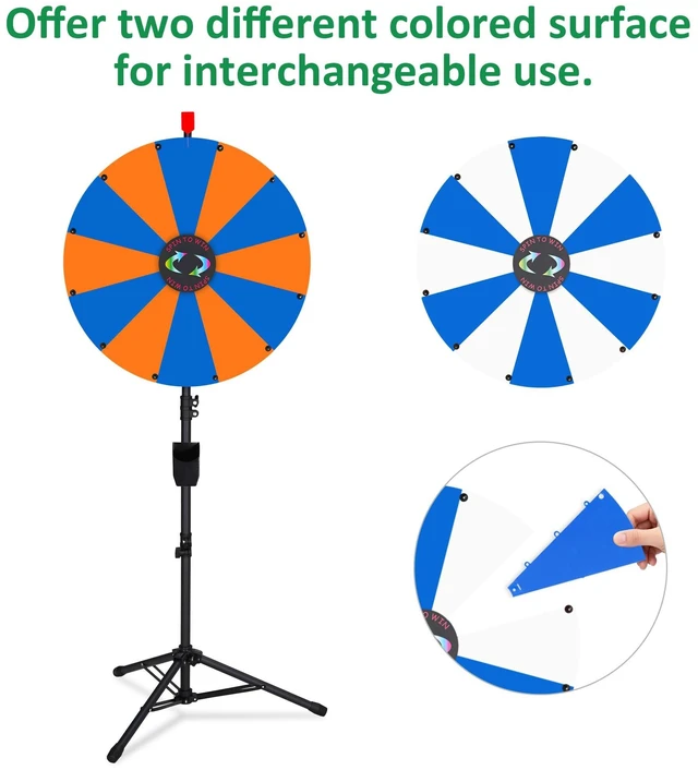 Alt view image 5 of 7 - WinSpin 24" Display Prize Wheel Blue & Orange DIY Floor Stand 12 Slot Modular Custom Spinning Wheel Pop Up Trade Show