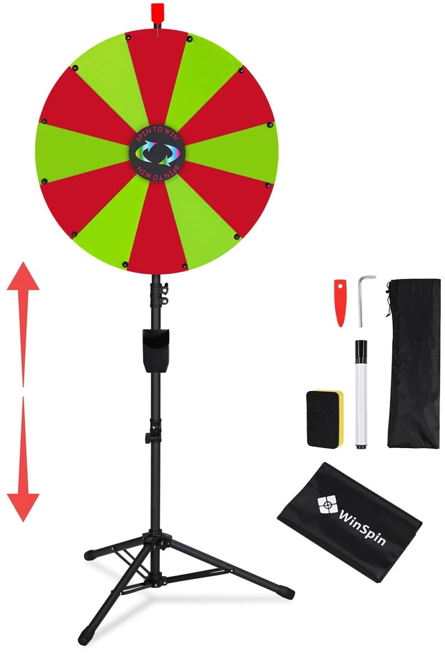 Main image of WinSpin 24" Display Prize Wheel Ren & Green DIY Floor Stand 12 Slot Modular Custom Spinning Wheel Pop Up Trade Show