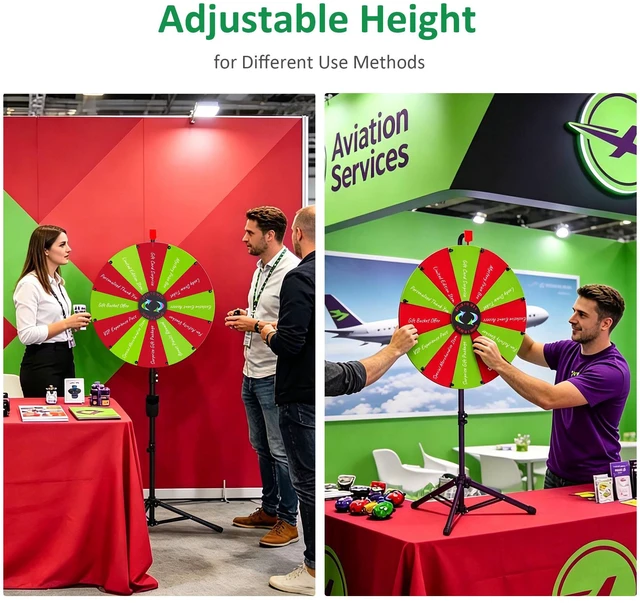 Alt view image 6 of 7 - WinSpin 24" Display Prize Wheel Ren & Green DIY Floor Stand 12 Slot Modular Custom Spinning Wheel Pop Up Trade Show