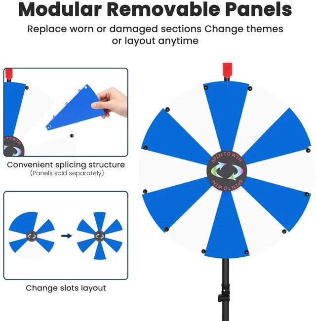 Alt view image 7 of 7 - WinSpin 24" Display Prize Wheel Ren & Green DIY Floor Stand 12 Slot Modular Custom Spinning Wheel Pop Up Trade Show