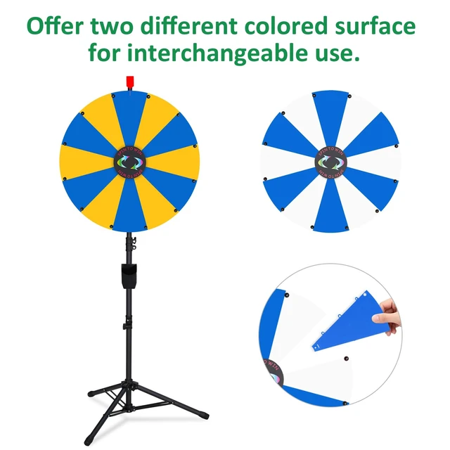 Alt view image 5 of 7 - WinSpin 24" Display Prize Wheel Yellow & Blue DIY Floor Stand 12 Slot Modular Custom Spinning Wheel Pop Up Trade Show