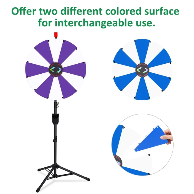 Alt view image 5 of 7 - WinSpin 24" Display Prize Wheel Purple & White DIY Floor Stand 12 Slot Modular Custom Spinning Wheel Pop Up Trade Show