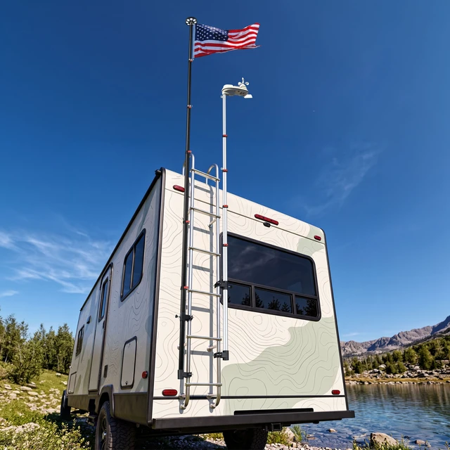 Alt view image 5 of 7 - Yescom RV Ladder Flagpole Mount for 0.8"-4" Railings, No-Drill Clamp Holder, 3 Adapters Fits 1" to 2.36" OD Poles, Sponge Pad Protection & Anti-Wobble Adapter, Black