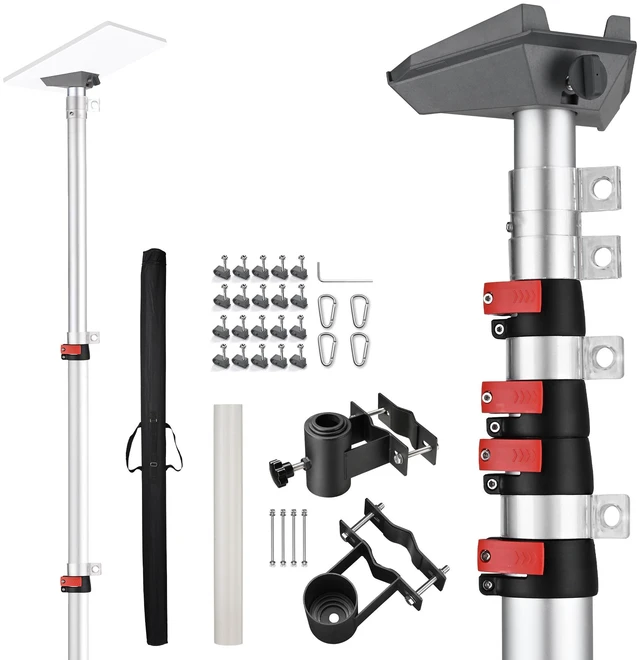 Main image of Yescom Starlink Mini Pole Mount Kit, 25ft Telescoping Pole with Pipe Adapter & RV Ladder Mount Fits 0.8"-4" Rails, Quick Lock Mobile Telecom Setup, Silver