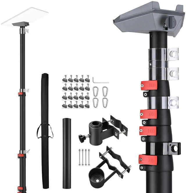 Main image of Yescom 25ft Telescoping Pole Mount Kit for Starlink Mini with Snap-In Pipe Adapter, RV Ladder Mount Fits 0.8"-4" Rails, Quick Flip-Lock Mast for Mobile Telecom Field Setup, Black