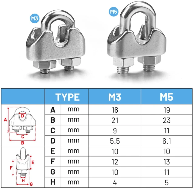 Alt view image 3 of 6 - Yescom 18-pack M3 1/8-in Cable Clamp Wire Rope Clips 304 Stainless Steel Rigging Hardware Saddled Fasteners for Batting Cage Baseball Field Equipment
