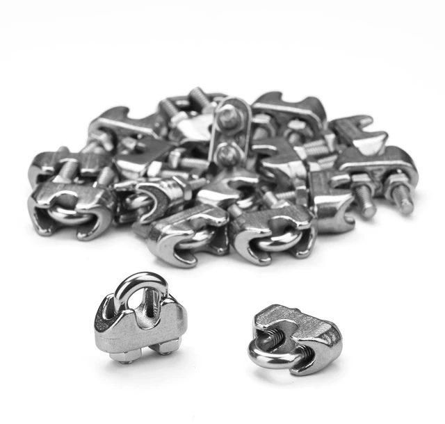 Alt view image 6 of 6 - Yescom 18-pack M3 1/8-in Cable Clamp Wire Rope Clips 304 Stainless Steel Rigging Hardware Saddled Fasteners for Batting Cage Baseball Field Equipment