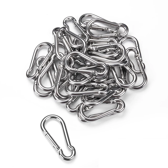 Main image of Yescom 30-Pack M6 Spring Snap Hooks 304 Stainless Steel Carabiner Clips, 2-3/8-in Silver Smooth Spring Gate for Outdoor Hammock Swing and Travel