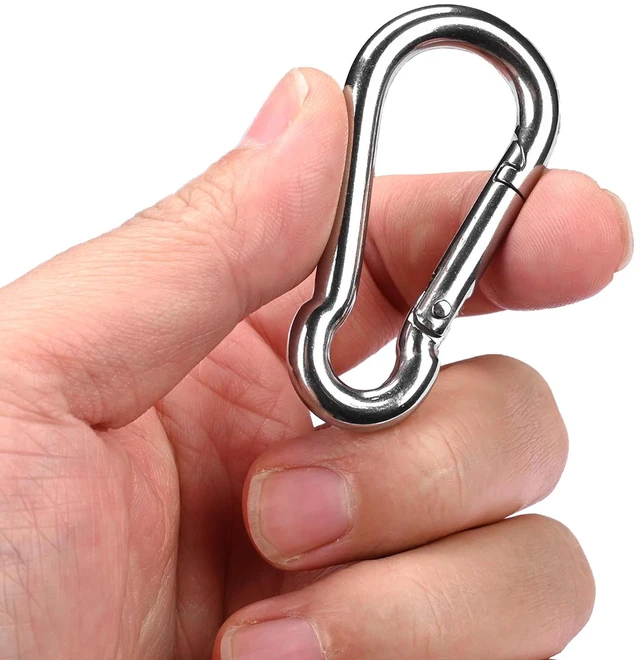 Alt view image 6 of 7 - Yescom 30-Pack M6 Spring Snap Hooks 304 Stainless Steel Carabiner Clips, 2-3/8-in Silver Smooth Spring Gate for Outdoor Hammock Swing and Travel