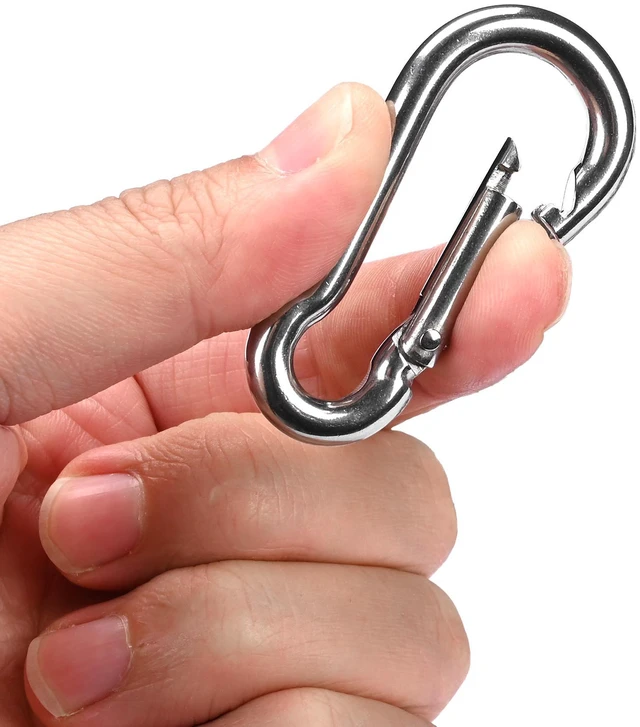 Alt view image 7 of 7 - Yescom 30-Pack M6 Spring Snap Hooks 304 Stainless Steel Carabiner Clips, 2-3/8-in Silver Smooth Spring Gate for Outdoor Hammock Swing and Travel