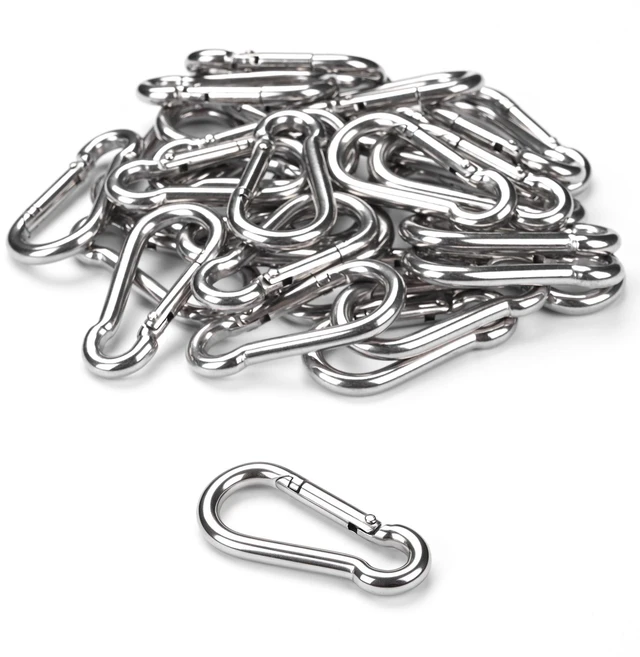 Main image of Yescom 30-Pack M5 Spring Snap Hooks 304 Stainless Steel Carabiner Clips, 2-in Silver Smooth Spring Gate for Outdoor Hammock Swing and Travel
