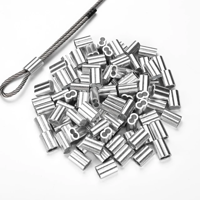 Main image of Yescom 100-Pack 3/16-in Cable Ferrules M5 Wire Rope Crimping Loop Sleeves, Cable Crimps Secure Aluminum Crimping Fittings for Hanging