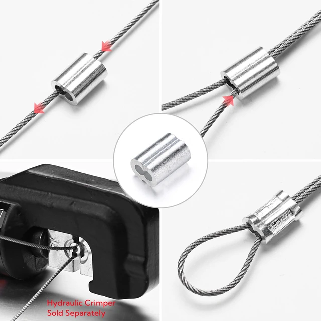 Alt view image 5 of 6 - Yescom 100-Pack 3/16-in Cable Ferrules M5 Wire Rope Crimping Loop Sleeves, Cable Crimps Secure Aluminum Crimping Fittings for Hanging