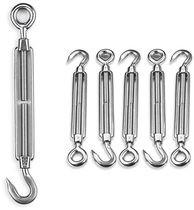 Main image of Yescom 3/8-in M10 Hook and Eye Turnbuckle - Heavy-Duty 304 Stainless Steel 661-lb WLL Cable Tensioner Hardware for Batting Cage Hanging