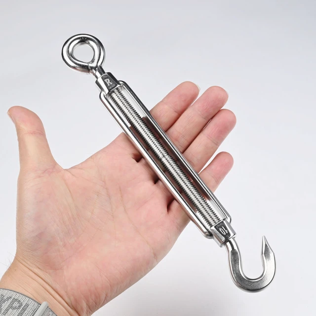 Alt view image 5 of 7 - Yescom 3/8-in M10 Hook and Eye Turnbuckle - Heavy-Duty 304 Stainless Steel 661-lb WLL Cable Tensioner Hardware for Batting Cage Hanging