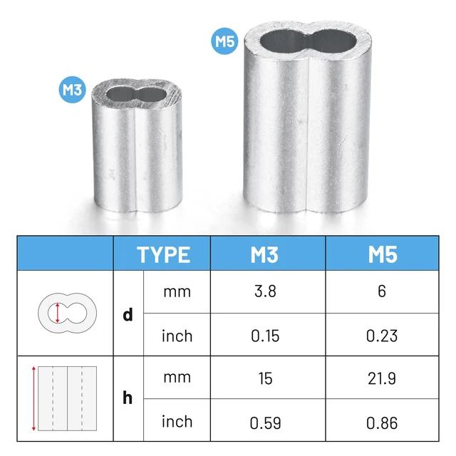 Alt view image 3 of 6 - Yescom 100-Pack 1/8-in Cable Ferrules M3 Wire Rope Crimping Loop Sleeves, Cable Crimps Secure Aluminum Crimping Fittings for Hanging