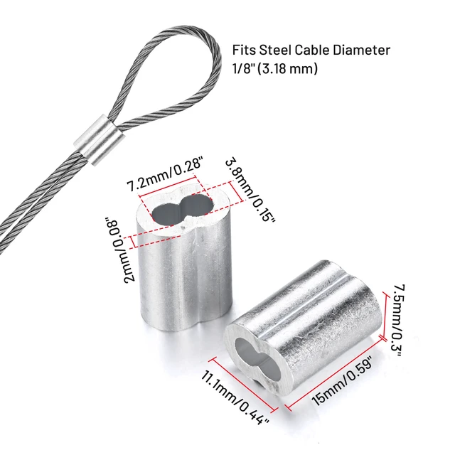 Alt view image 4 of 6 - Yescom 100-Pack 1/8-in Cable Ferrules M3 Wire Rope Crimping Loop Sleeves, Cable Crimps Secure Aluminum Crimping Fittings for Hanging